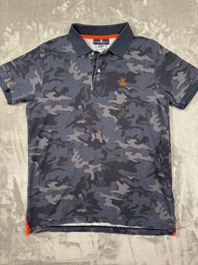 Psycho Bunny Shirt Mens 4 (S) Gray Black Camouflage Polo Shirt Short Sleeve Camo
